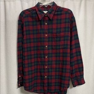 Eddie Bauer Plaid Flannel Women’s Shirt SZ M oversized red/navy/green holiday